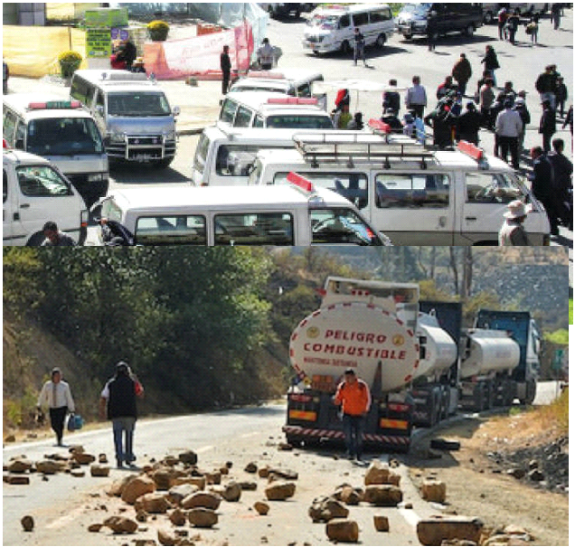 Bloqueos y paros en Bolivia